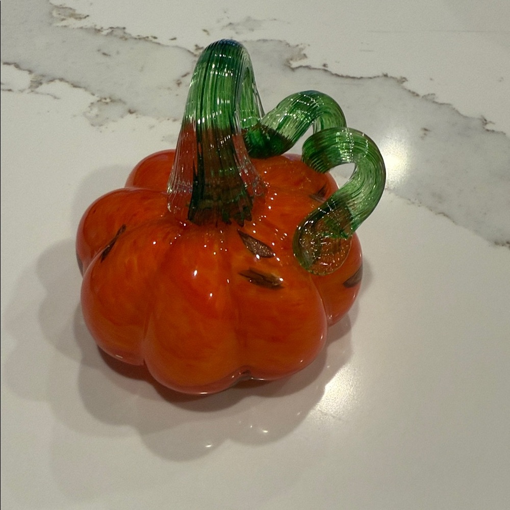 Vibrant Glass Pumpkin Sculpture - Orange and Green - Picture 3 of 6